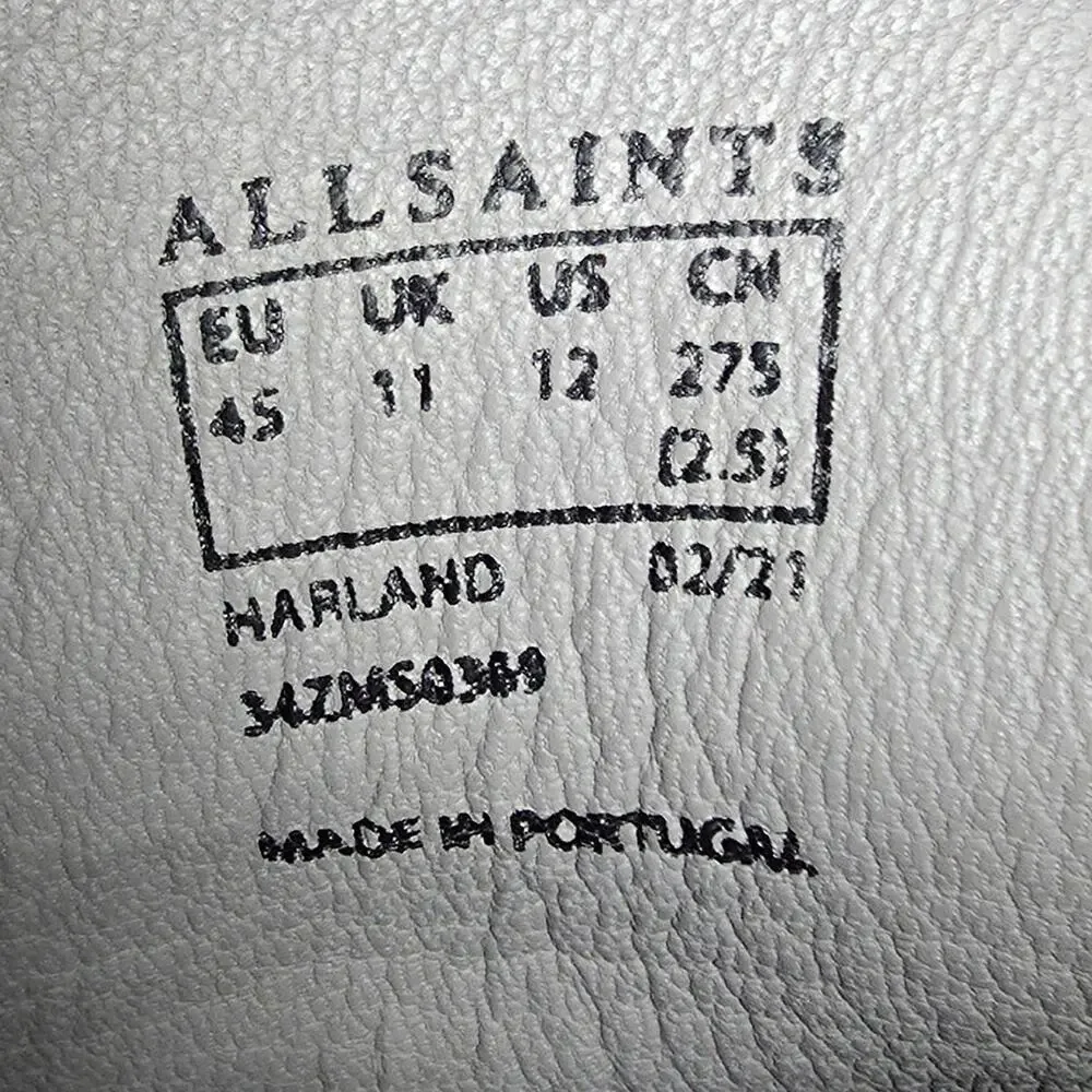 ALLSAINTS HARLAND MEN’S CAP‑TOE LEATHER LACE-UP COMBAT BOOTS – BLACK – SIZE 12